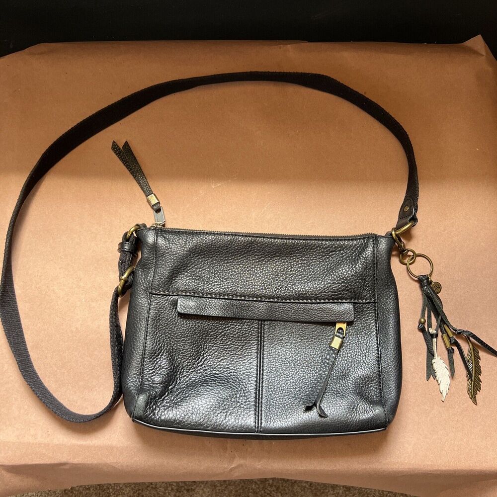 The Sak Black Pebbled Leather Crossbody With Charm Keychain